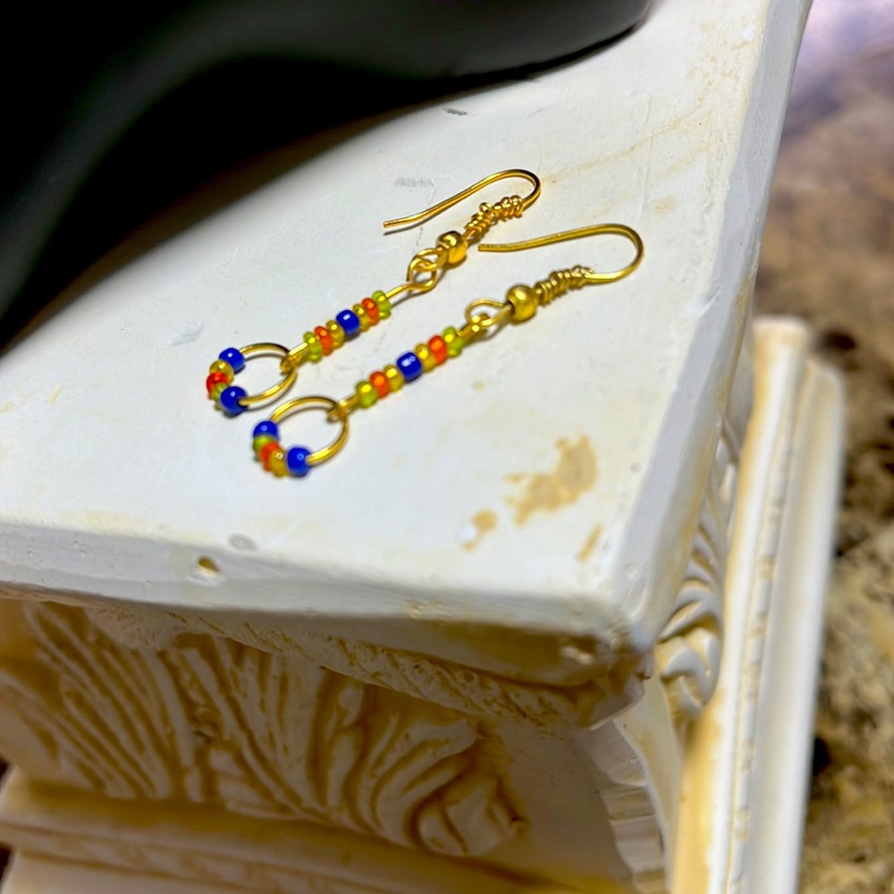 NEW Handmade Medium Gold Beaded Dangle Earrings